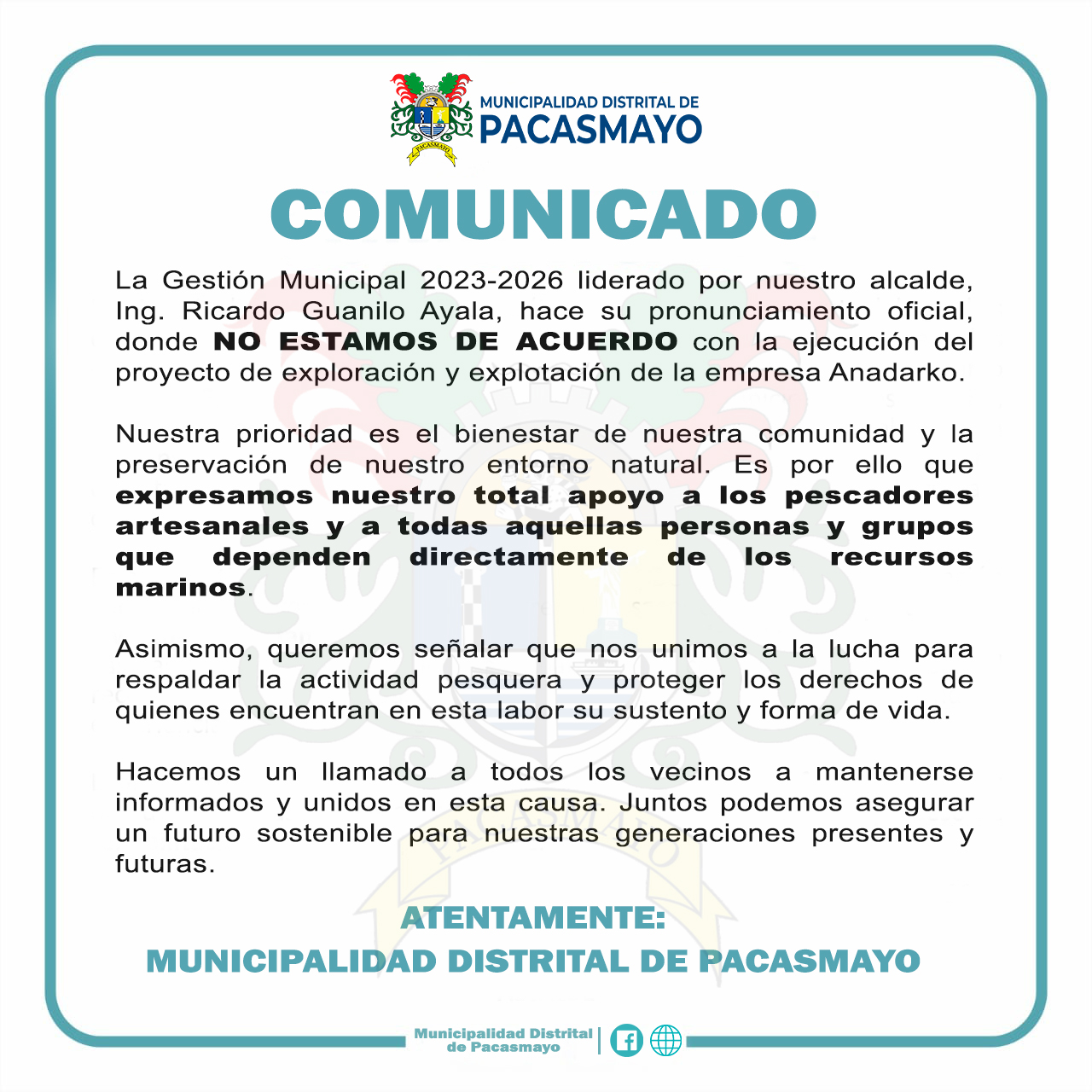 Municipio se opone a explotación de AnadarKo